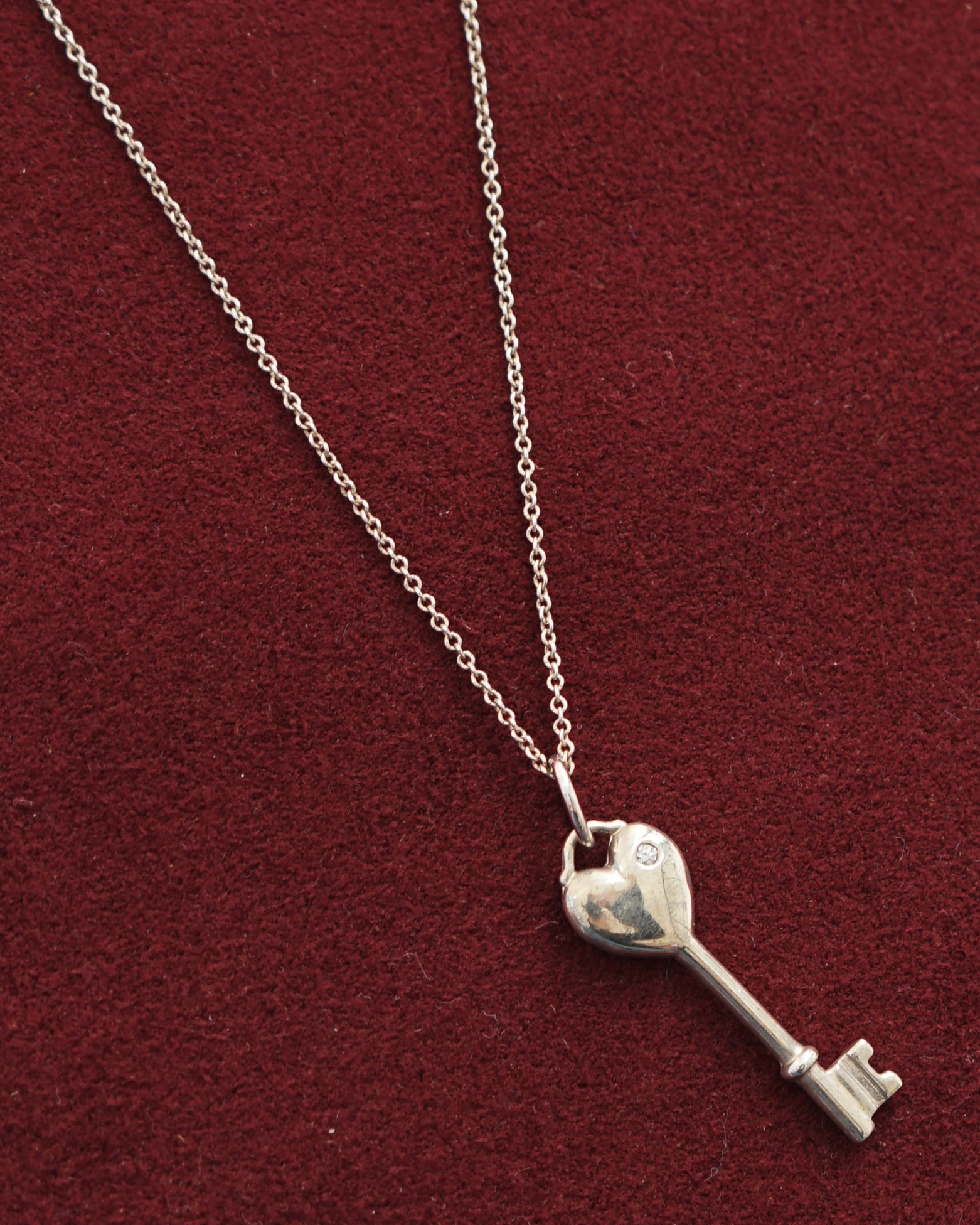 Silver Necklace w/ Diamond Heart Key Charm