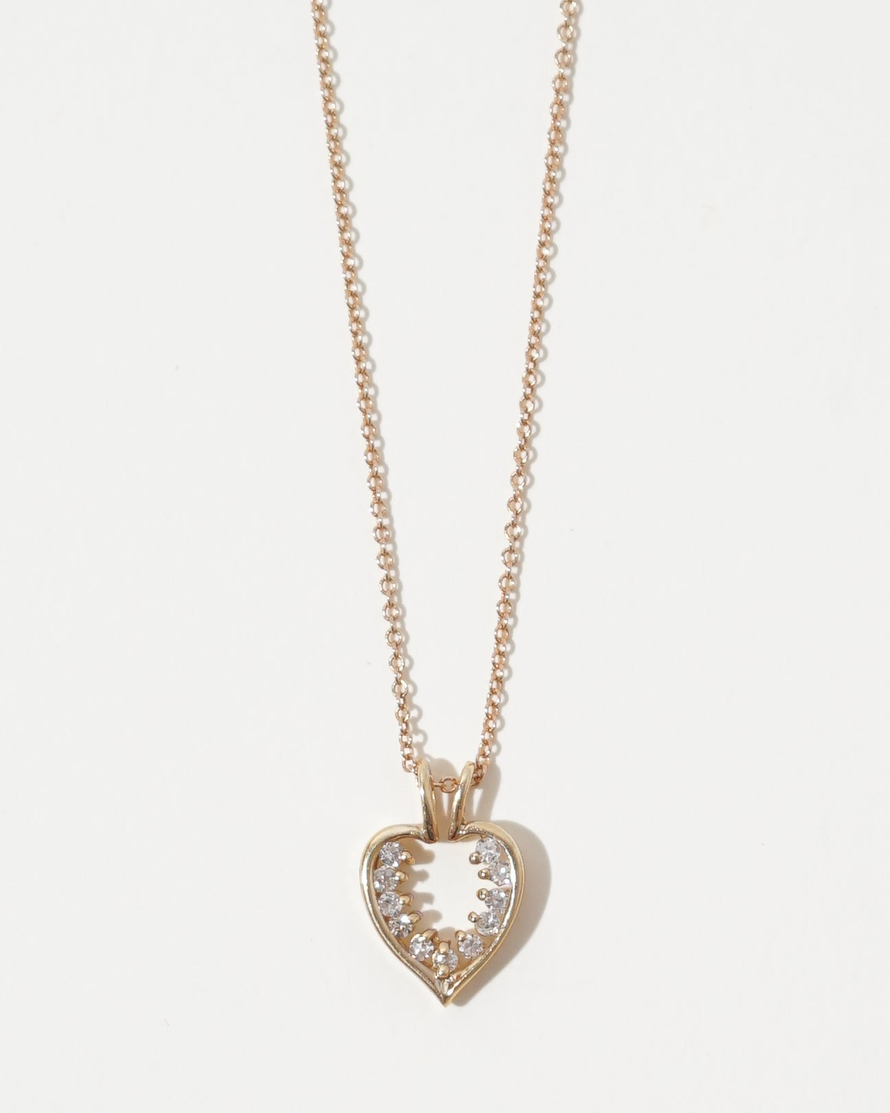 14k Gold Chain Necklace w/ Diamond Heart Charm