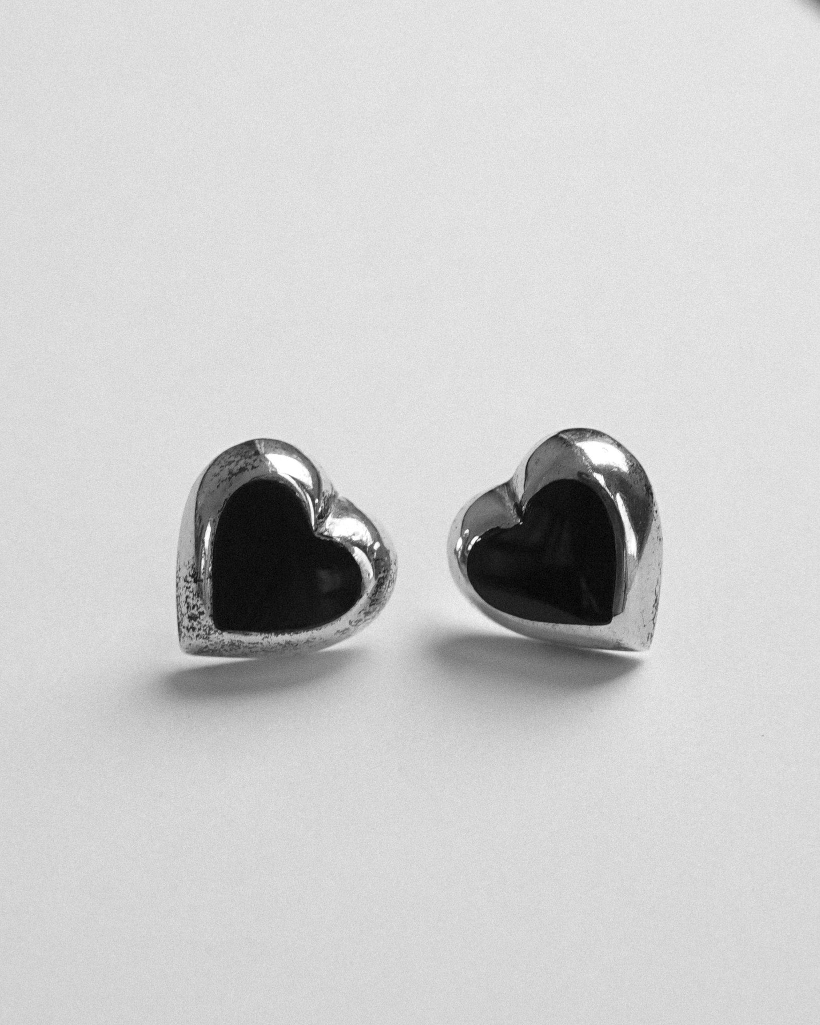 Silver x Onyx Heart Earrings