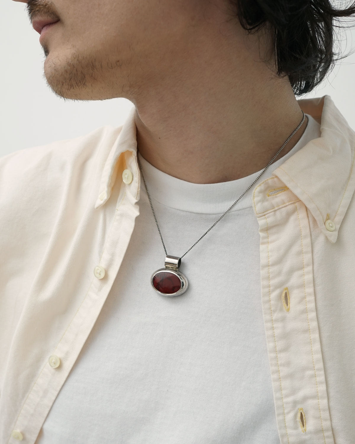 Silver Chain Necklace w/ Red Jasper Charm