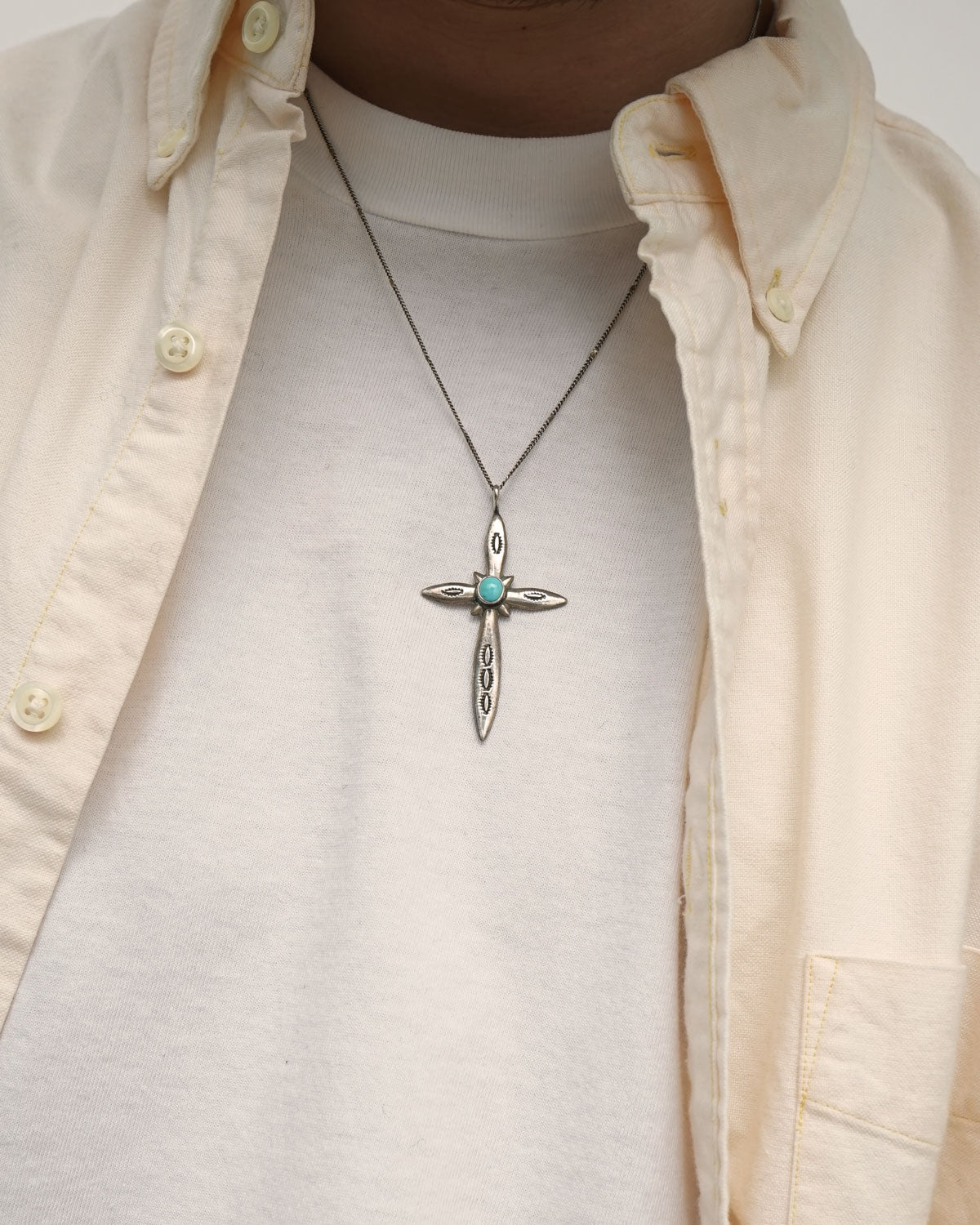 Silver Chain Necklace w/ Turquoise Cross Charm