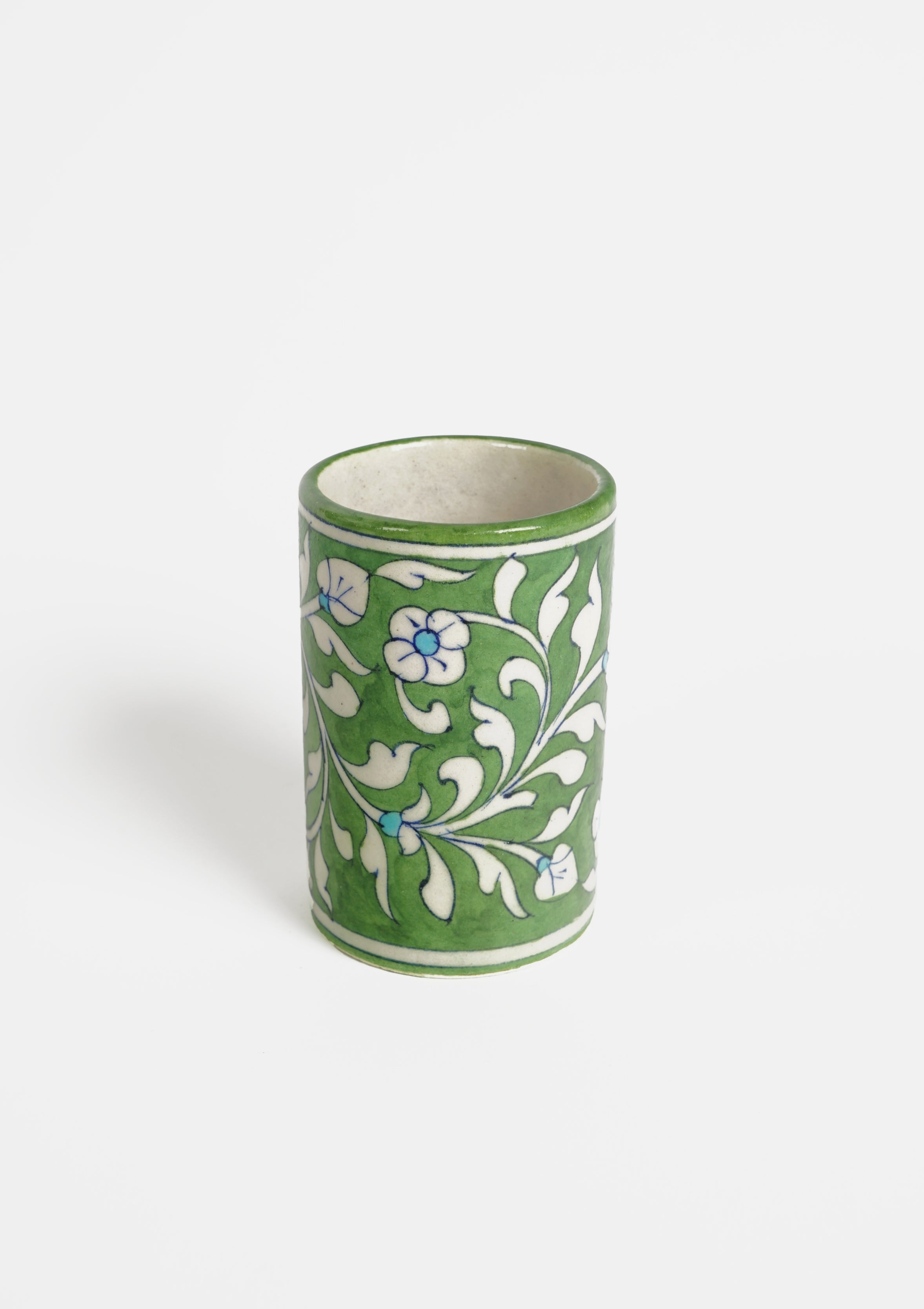 Hand Painted Tumbler Green Leaves and Flowers