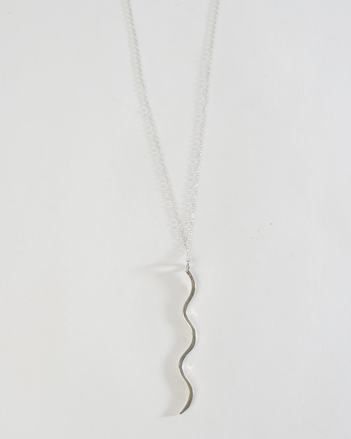 Silver Chain Necklace w/ Wavy Charm