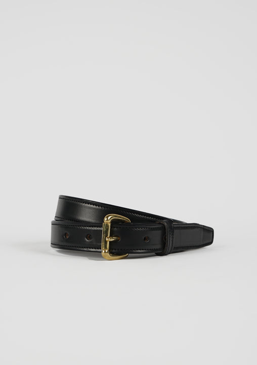 Stitched Leather Belt / Gold Buckle