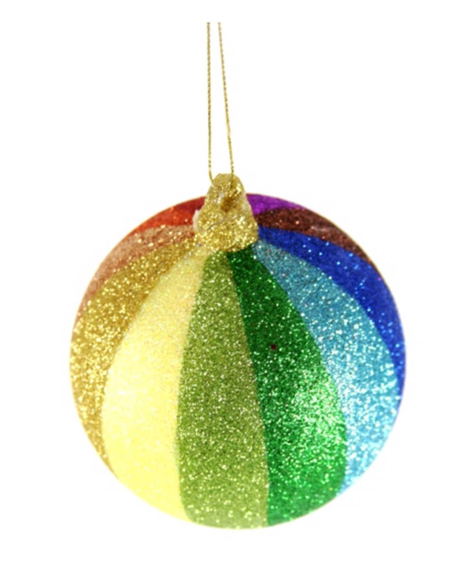 Striped Glitter Rainbow Ball Ornament