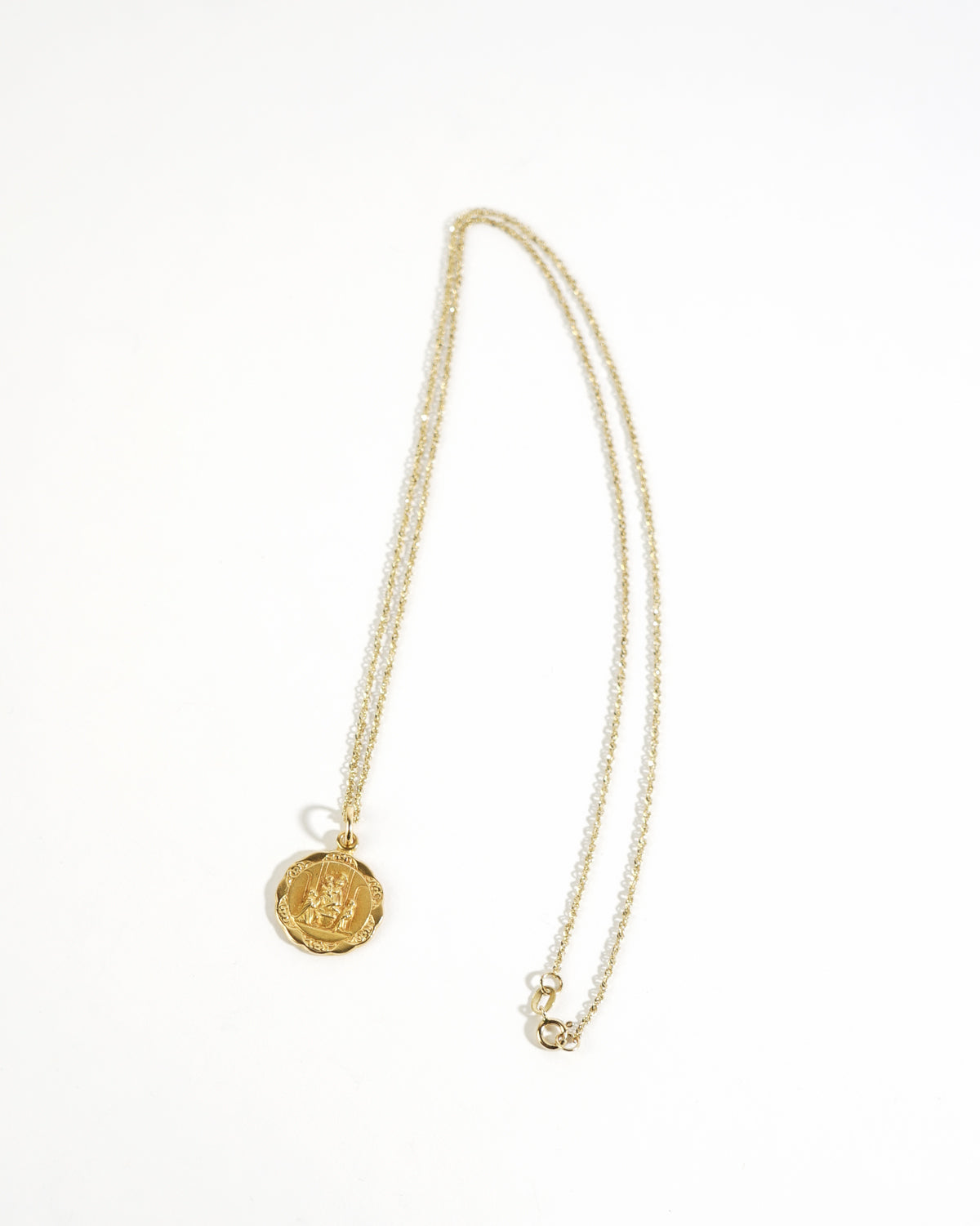 14k Gold Religious Coin Charm Necklace
