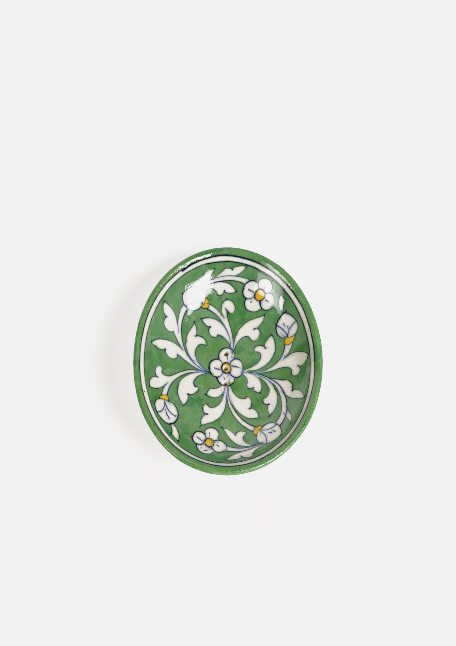 Oval Soap Dish Green leaves and flowers