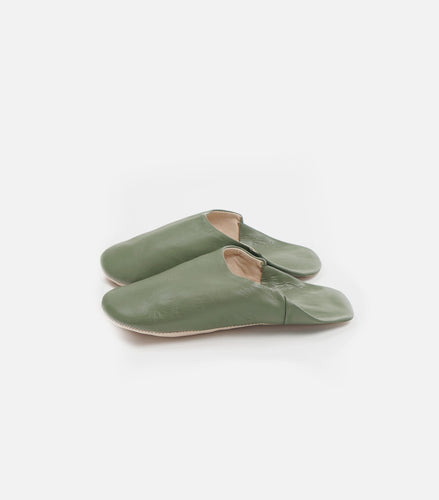 Moroccan Babouche Basic Slippers / Olive