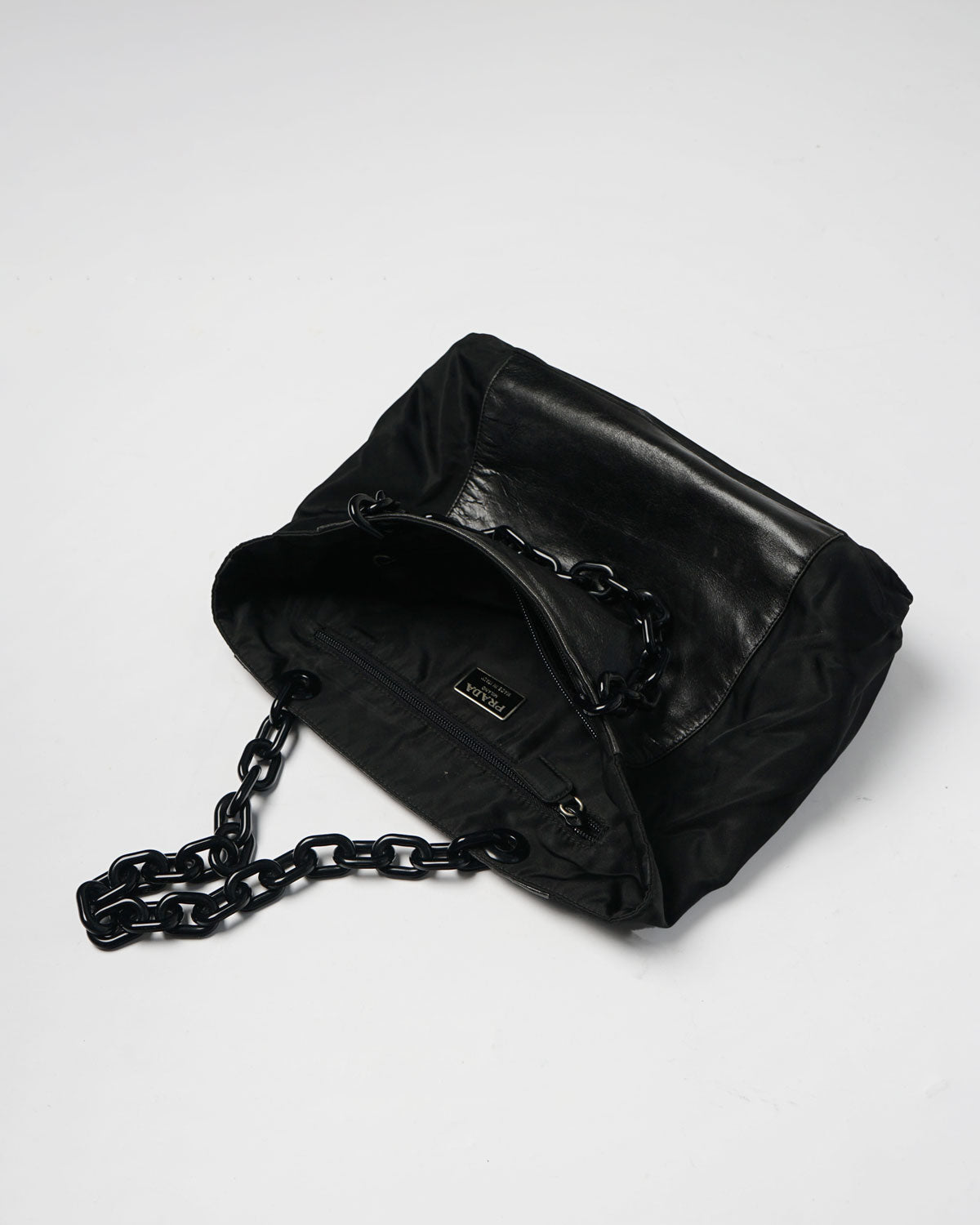 Chain Handle Leather x Nylon Bag