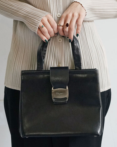 Vintage Ferragamo Purse With Chain Strap / 90s Leather  Salvatore Ferragamo Leather Purse main image 1